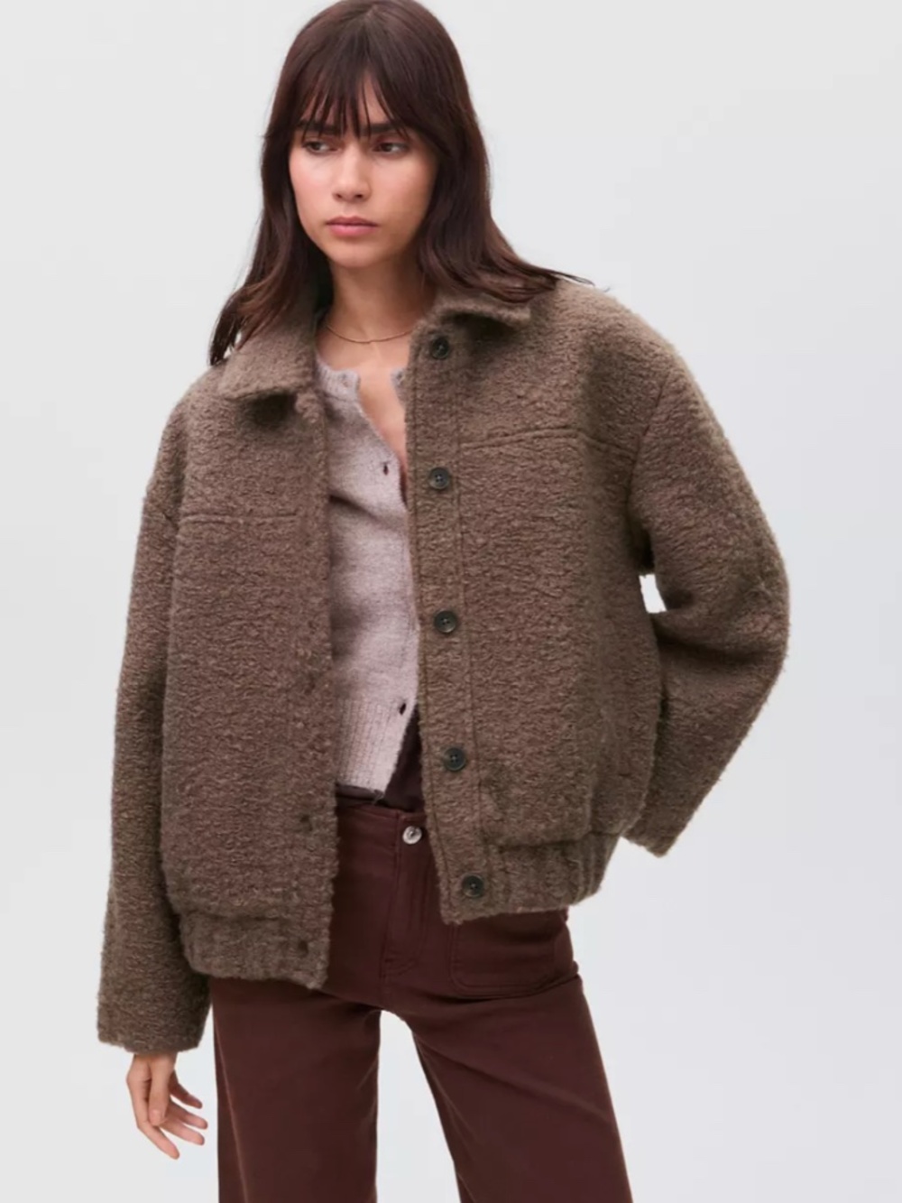 Brown Shearling-effect bomber jacket. Size S. Like new